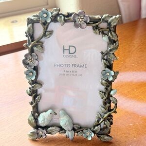 HD Photo Frame 4 x 6 Birds Floral Crystals Enamel Blue Never Used